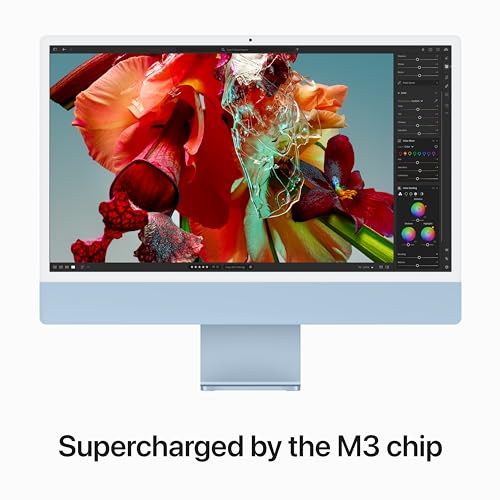 Apple 2023 iMac All-in-One Desktop Computer with M3 chip: 8-core CPU, 8-core GPU, 24-inch Retina Display, 8GB Unified Memory, 256GB SSD Storage, Matching Accessories. Works with iPhone/iPad; Blue