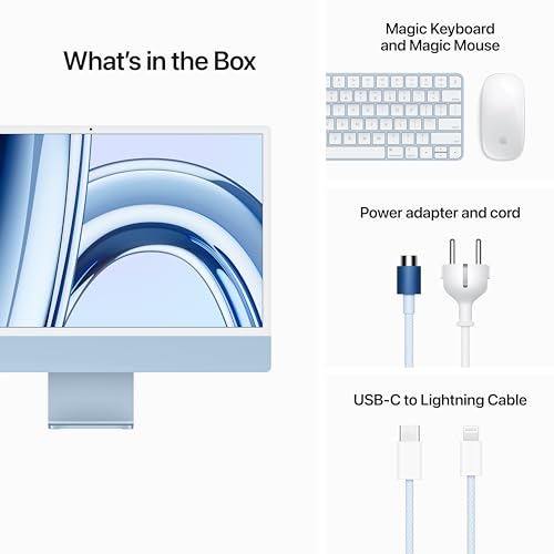 Apple 2023 iMac All-in-One Desktop Computer with M3 chip: 8-core CPU, 8-core GPU, 24-inch Retina Display, 8GB Unified Memory, 256GB SSD Storage, Matching Accessories. Works with iPhone/iPad; Blue