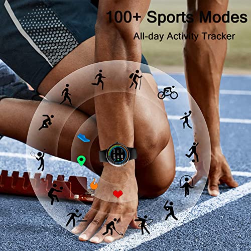 ZILSPY Smart Watch with Text and Call 1.3   AMOLED Full Touch Voice Control Fitness Watch with 100+ Sports/SpO2 /Sleep /Heart Rate Monitor Android Smart Watches for Women Men (Black)