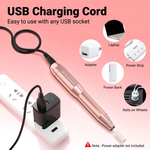 MelodySusie Electric Nail Drill Machine 11 in 1 Kit, Portable Electric Nail File Efile Set for Acrylic Gel Nails, Manicure Pedicure Tool with Nail Drill Bits Sanding Bands Dust Brush, Gold