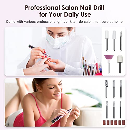 Cordless Nail Drill Electric File: Professional for Acrylic Gel Dip Powder Nails Portable Nail Drill Machine Kit for Manicure Pedicure Nail Dremel Set with Everything Rechargeable Lightweight