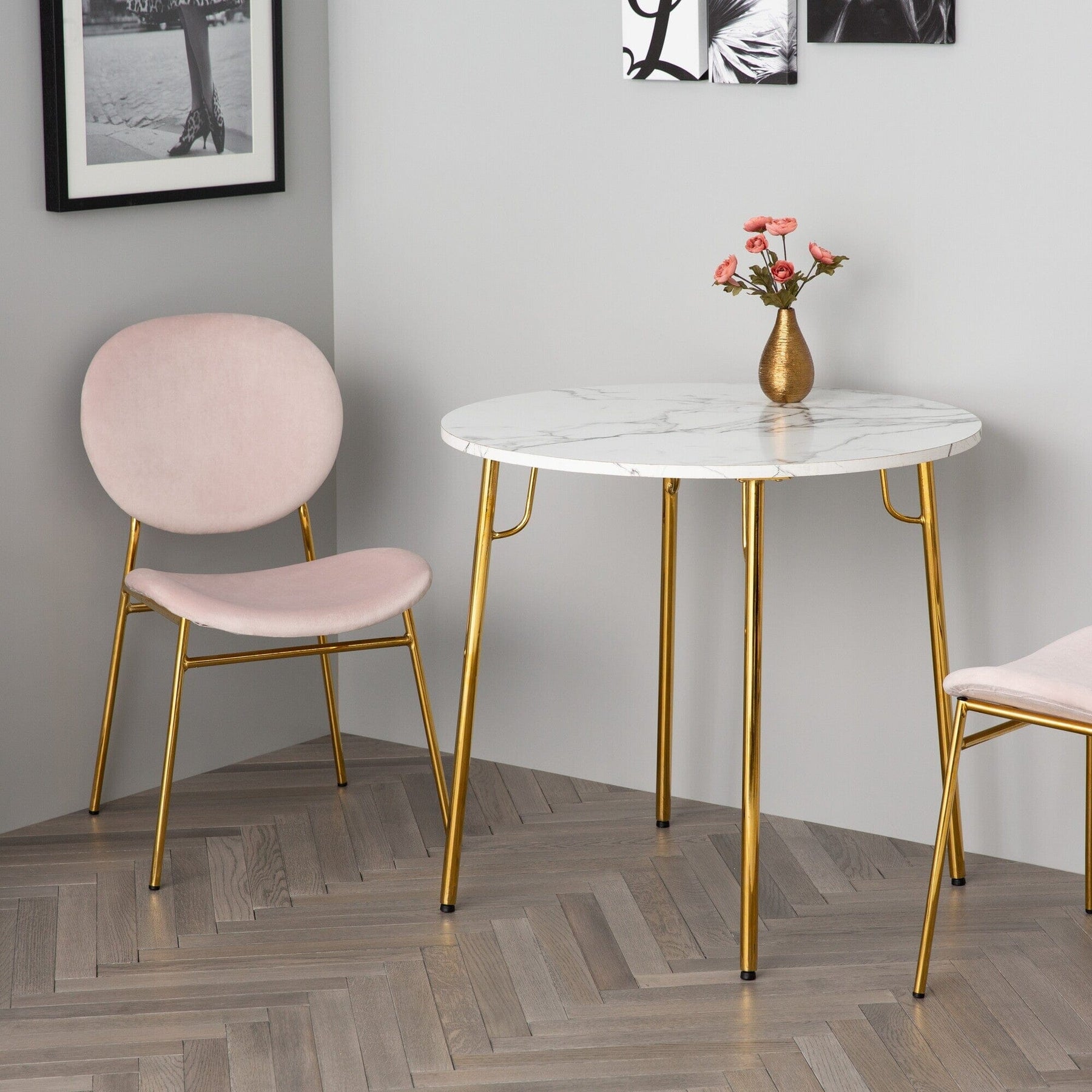 Belle Dining Table Round Marble X Gold (W800×D800×H730)